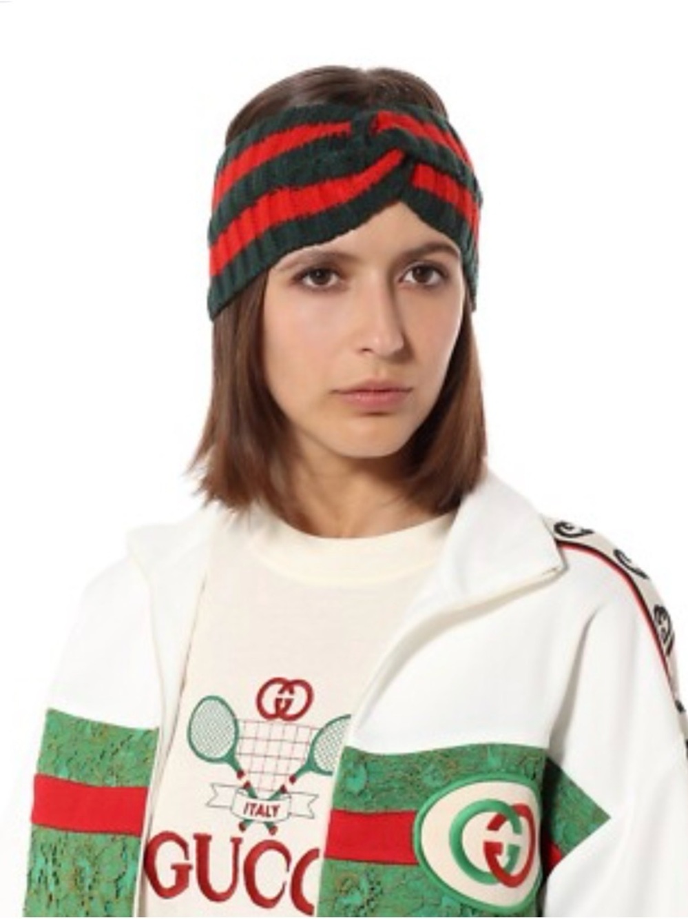 Gucci Red and Green Stripe Knit Twist Headband
